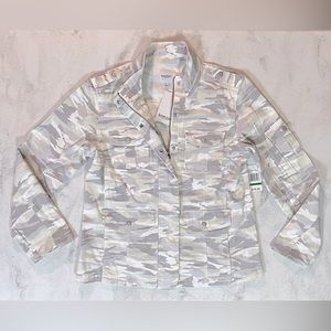 NWT Kensie Jeans White Camo Military Style Denim Jacket Size L